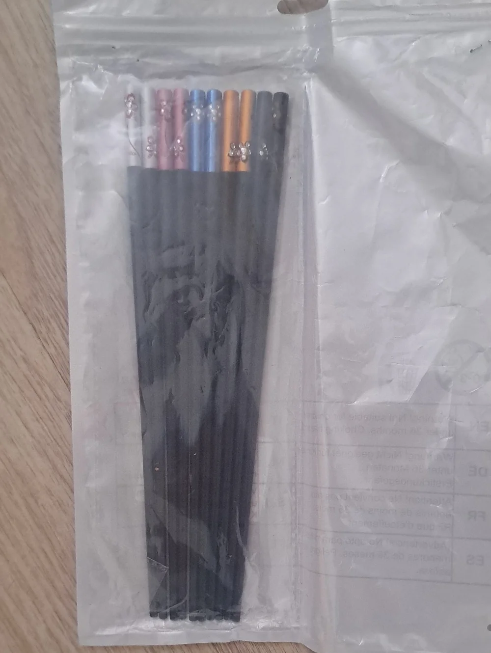 Black Chopsticks Reusable with Colorful Floral Tips - Set of 5 Pairs